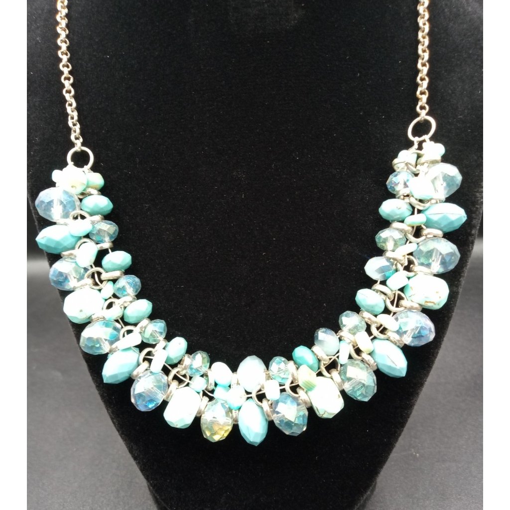 Erica Lyons Statement Necklace Blue Beaded Dangling Drop Bib Adjustable 19 Inch 35$